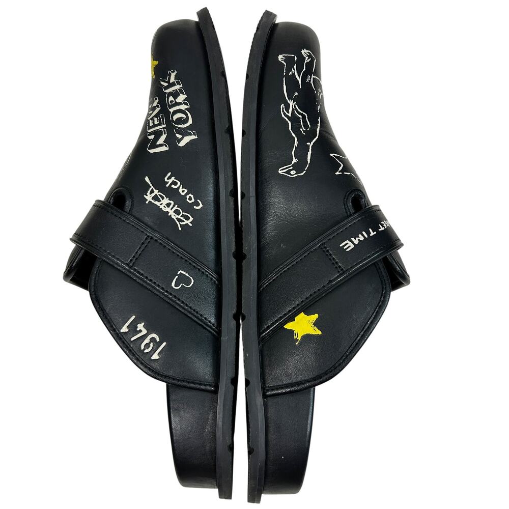 Coach Mens Black Leather Buckle Mule Clog Sketch Embroidered Print 10 43 - Picture 5 of 7
